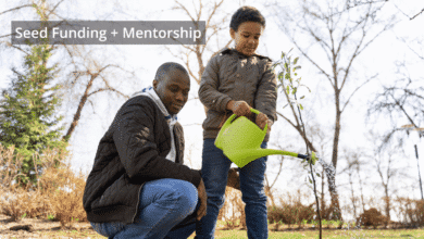 A Nigerian man and a child planting a tree for the CivicHive Climate Fellowship 2026 program.