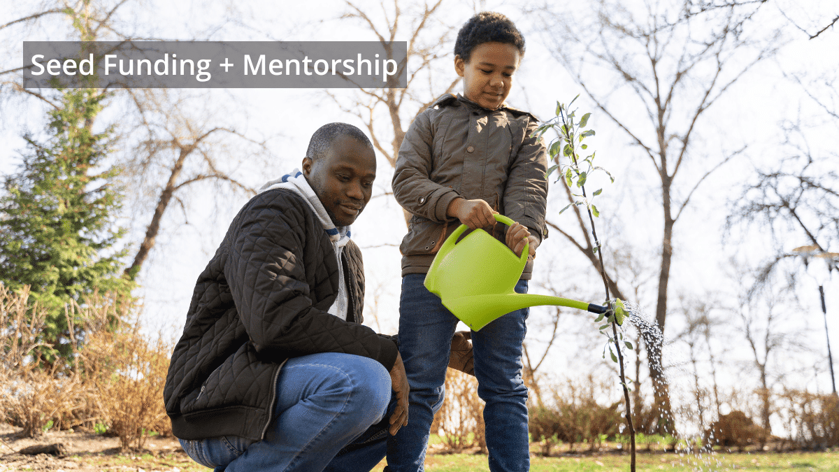 A Nigerian man and a child planting a tree for the CivicHive Climate Fellowship 2026 program.