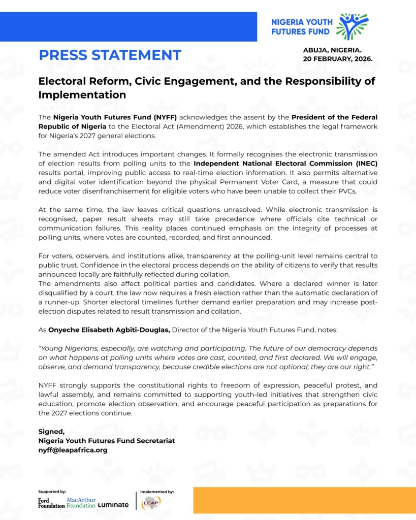 NYFF Press Statement on Electoral Reform 2026