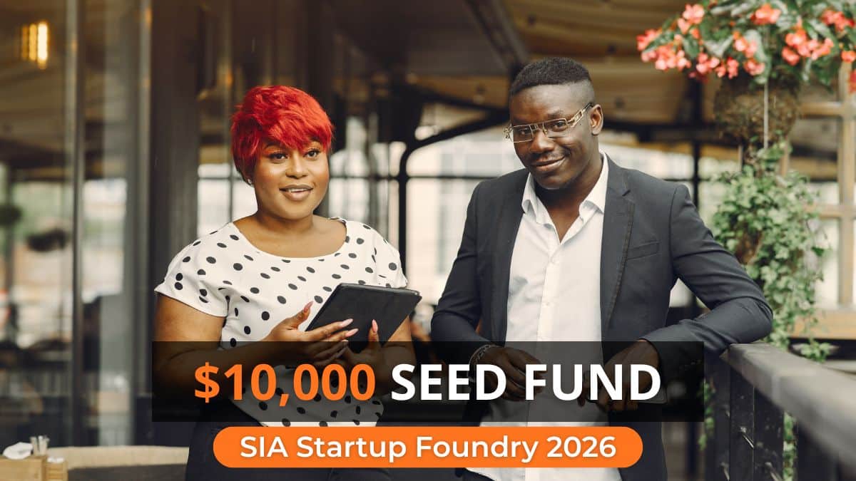 Young Nigerian entrepreneurs discussing business growth for SIA Startup Foundry 2026