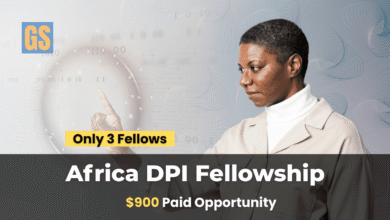 A professional female researcher interacting with a digital interface for the DPI Governance Africa Fellowship 2026, highlighting the $900 paid opportunity.