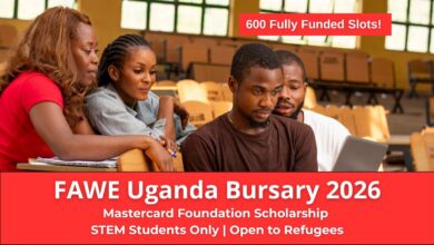 FAWE Uganda Bursary 2026 application call in partnership with Mastercard Foundation for STEM students and refugees.