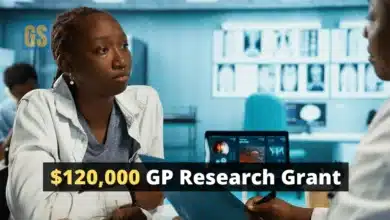 A female general practitioner reviewing medical data for the General Practice Research Grant Australia 2026 application.