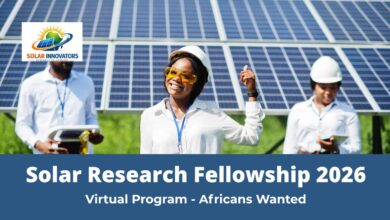 Young African researchers at a solar farm for the Solar Innovators Research Fellowship 2026